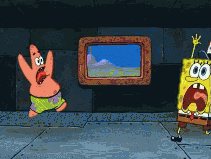 SpongeBob and Patrick screaming with excitement